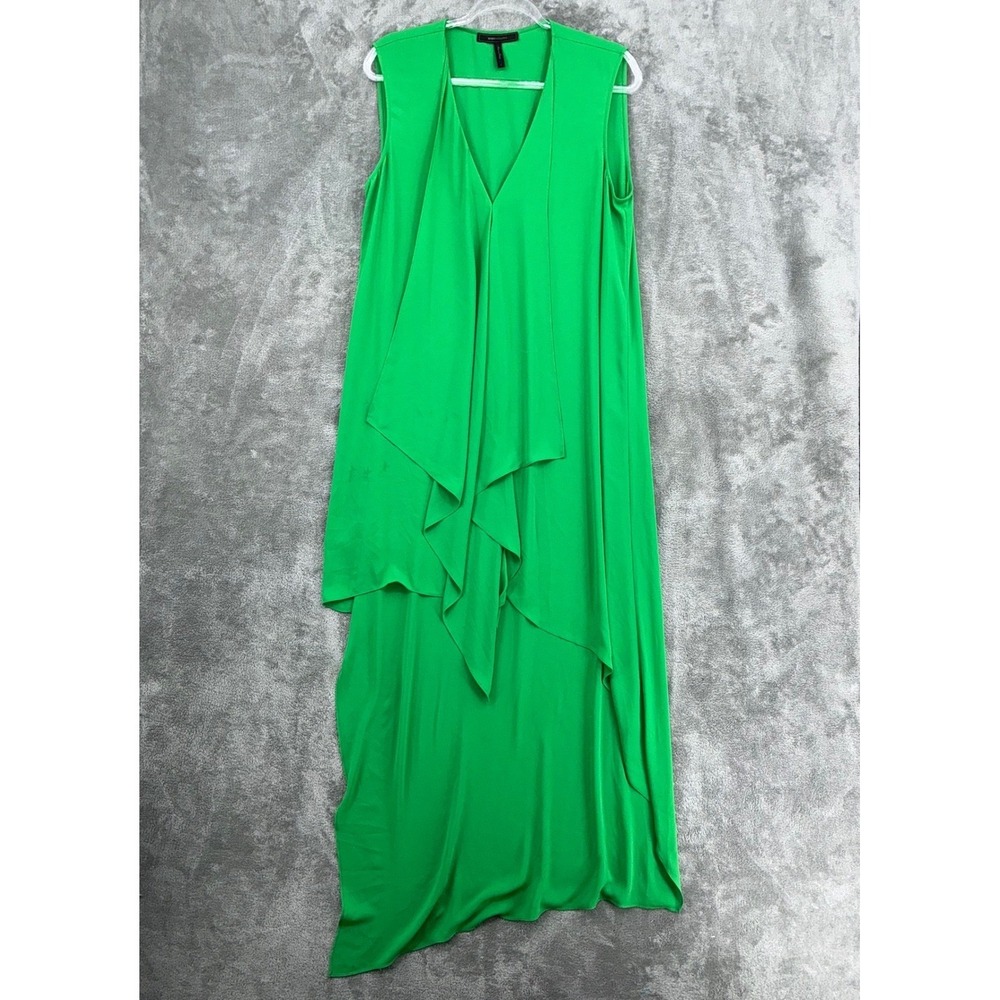 BCBGMAXAZRIA Dress Womens Large Tara High Low Kelly Green Asymmetric Flowy Drape